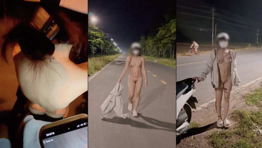 Em nghiện phô dâm public cởi đồ khỏa thân thích chở anh đi dạo buổi tối