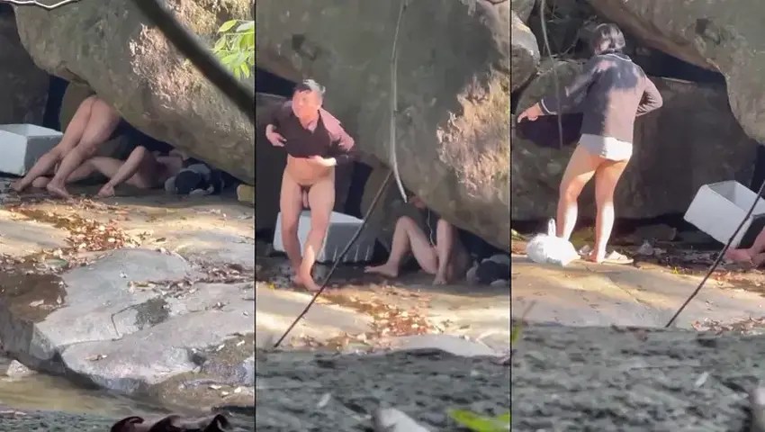 Đi phượt cặp đôi tranh thủ public chịch trong hang đá bên bờ suối – Sex Việt Nam